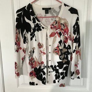 White House Black Market Floral Beaded Sweater, Size Medium